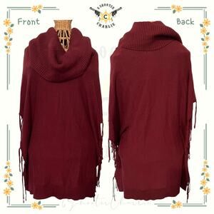 Women's XS Michael Kors Cotton Cowl Neck Pullover Tunic Sweater Fringe Sides